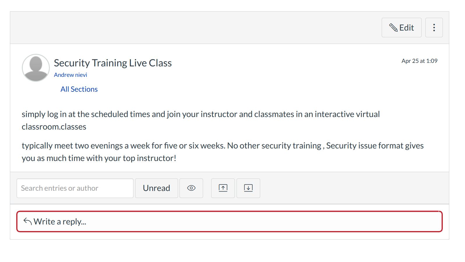 Reply to Announcement