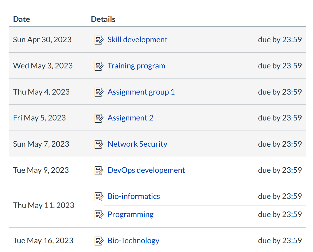 Student View: Calendar Events on the Syllabus Page