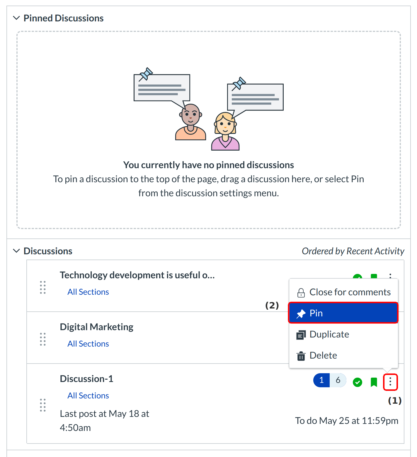 Pin Discussion with Settings Icon