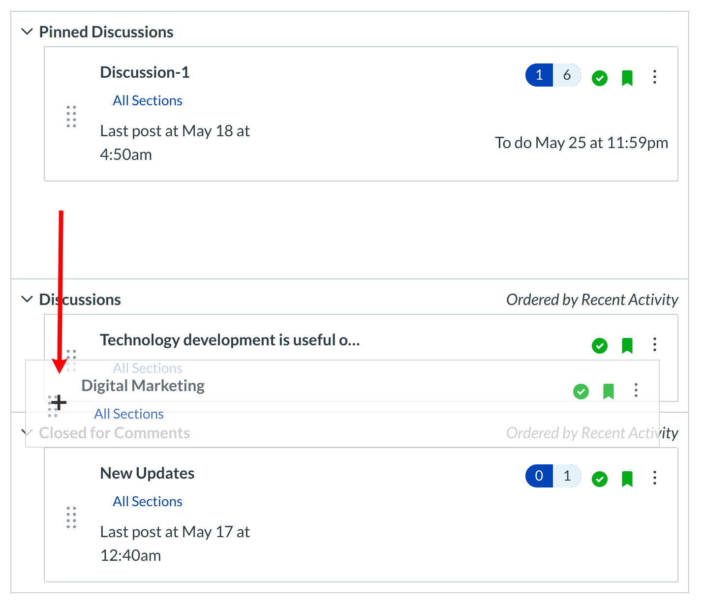 Unpin Discussions by Dragging