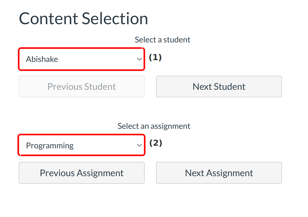 Open Assignment Drop-down Menu