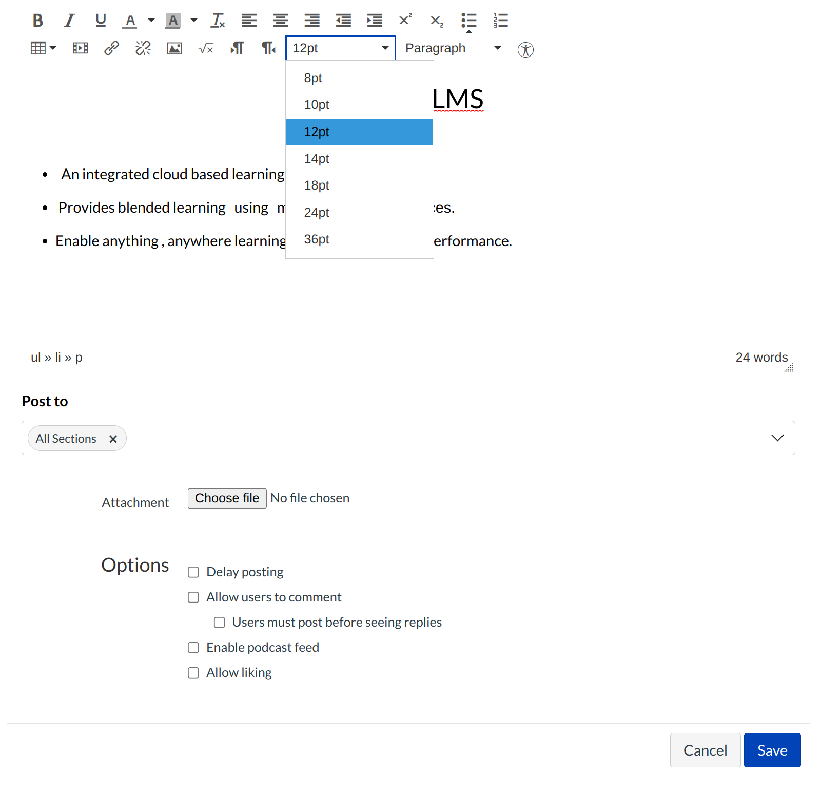 Use Font size Drop-down Menu