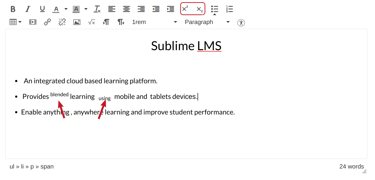 Superscript and Subscript Text