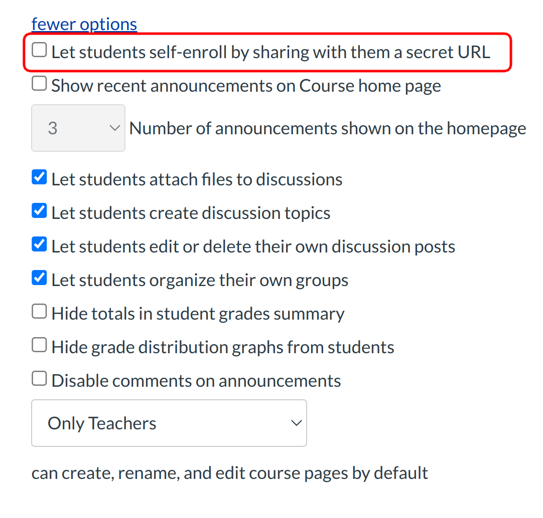 Set Self-Enrollment Options