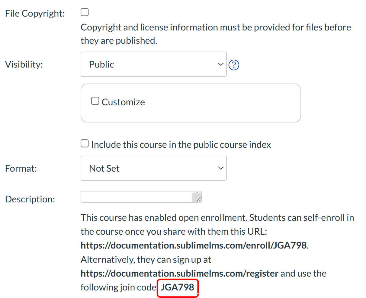 View Join Code Self-Enrollment Option