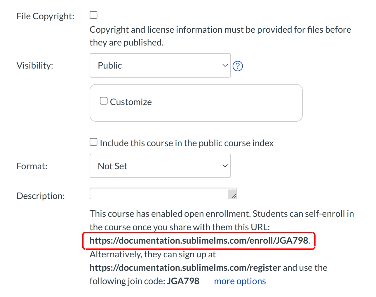 View Secret URL Self-Enrollment Option