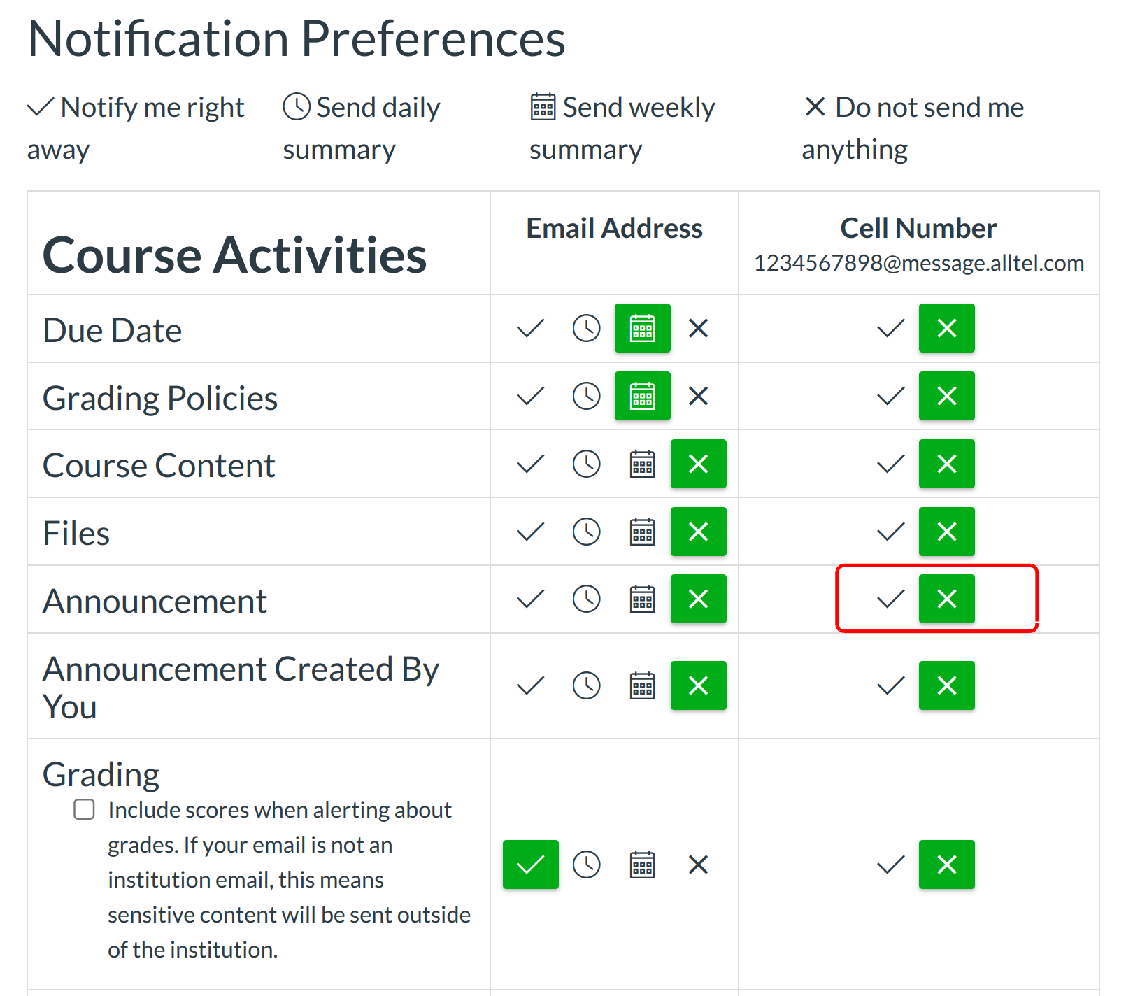 Set Announcement Notification Preference  