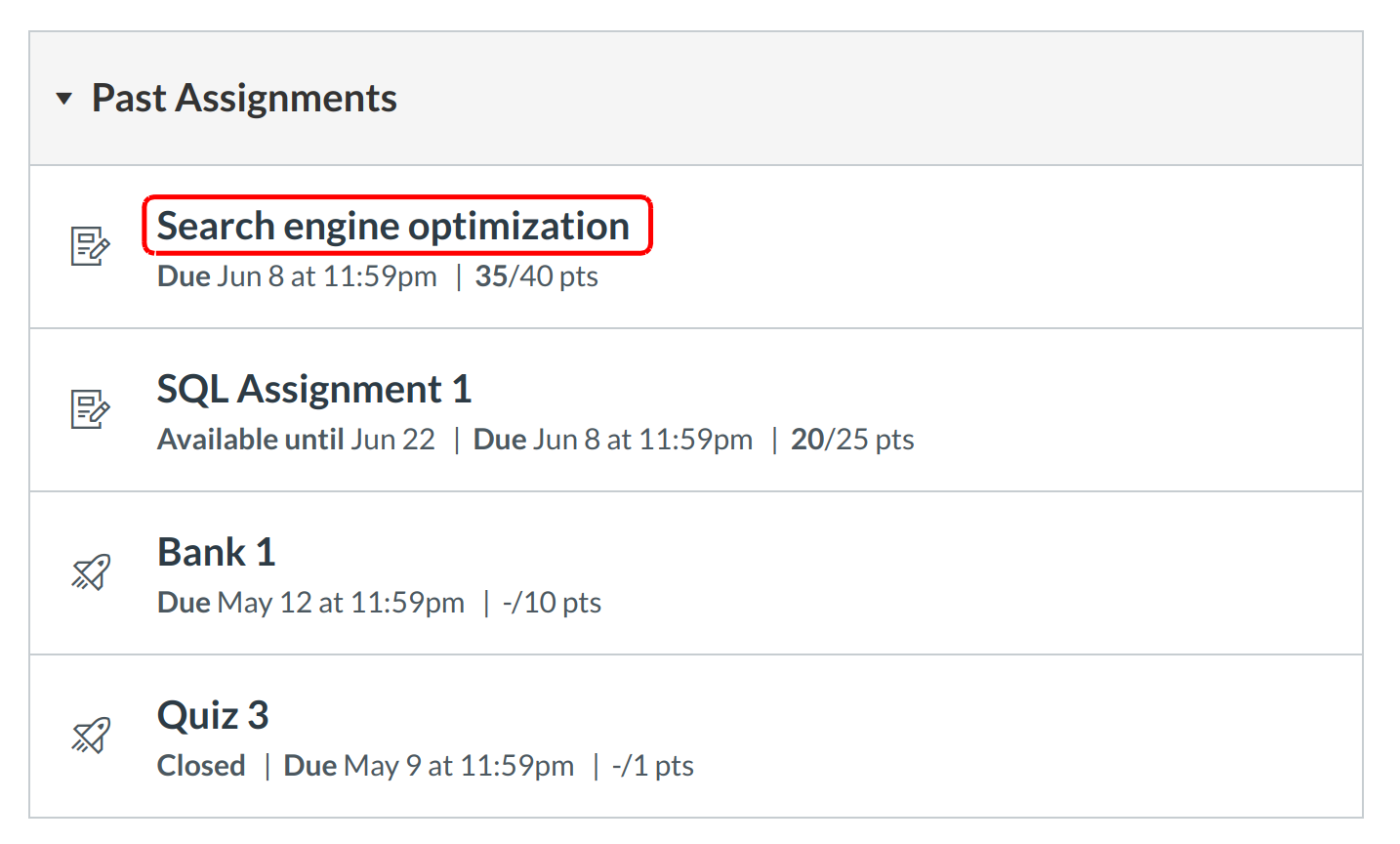 View Past Assignments