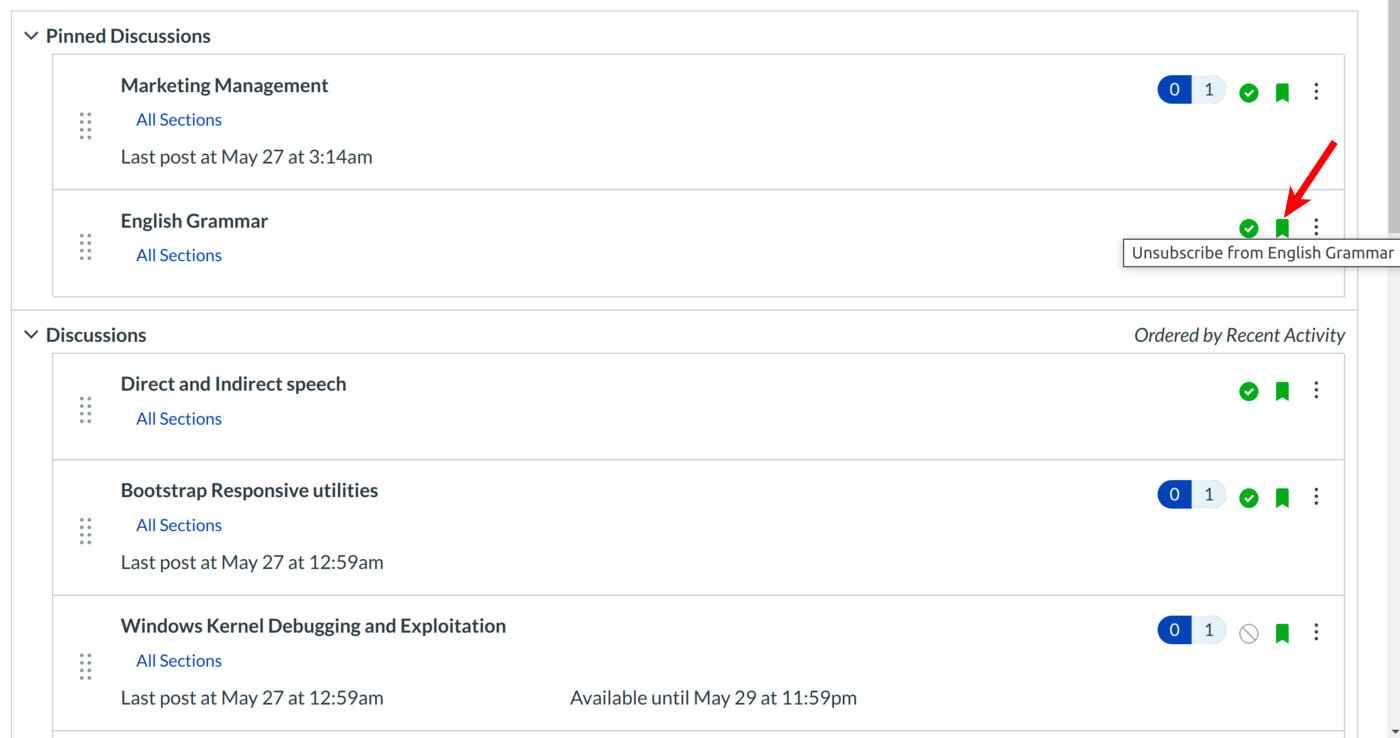 Subscribe on Discussions Index Page  