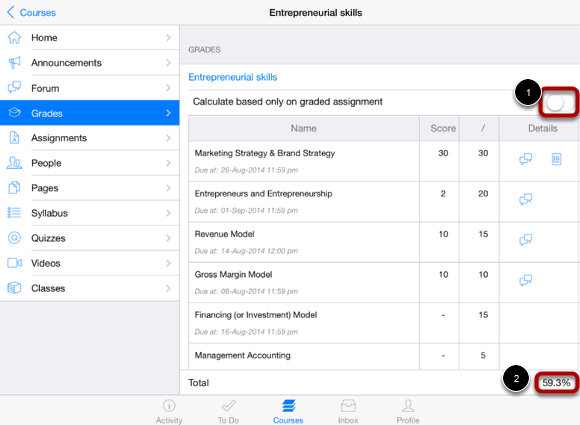 Calculate based only on Graded Assignments